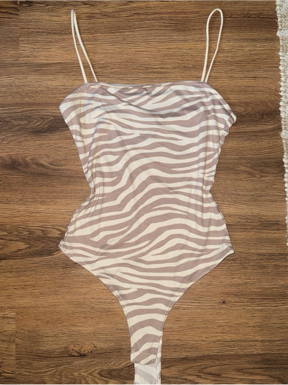 Forever 21 Cream & Pink Zebra Print Spaghetti-Strap Bodysuit